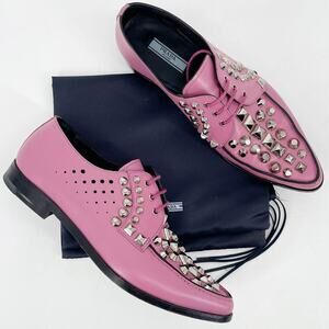 Prada Pink Studded Leather Oxford Lace Up Shoes with Silver Hardware IT 36